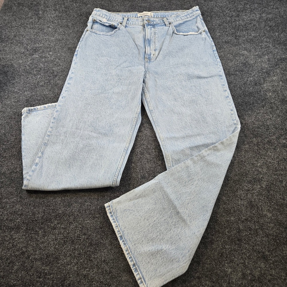 Abercrombie 90s Relaxed Jeans High Rise Frayed Waist Light Wash 14R GrungeCore